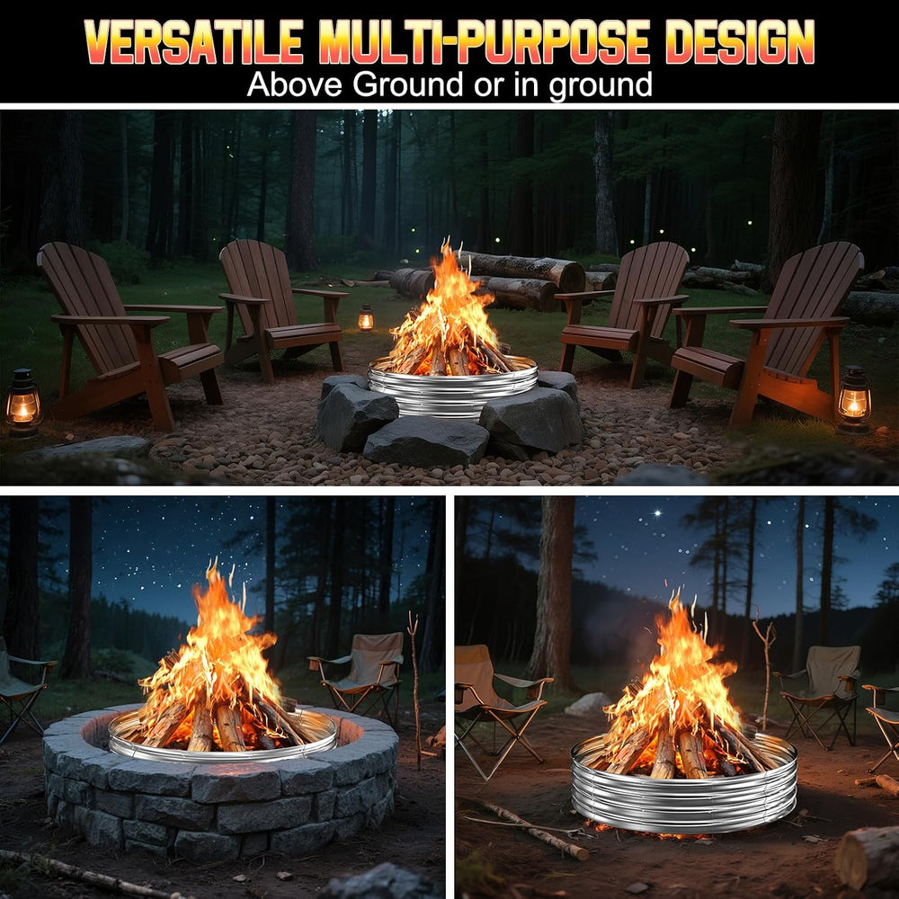 60 Inch Fire Pit Ring 5FT Galvanized Steel, 12" Raised Heavy Duty Wood B...