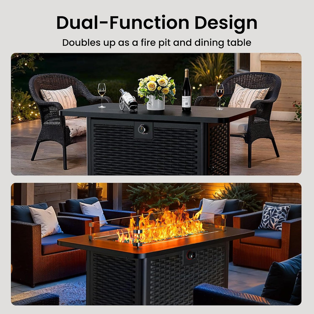 Ciays 43" Rectangular Propane Fire Pit with RGB Lighting Strip – 60,000 ...