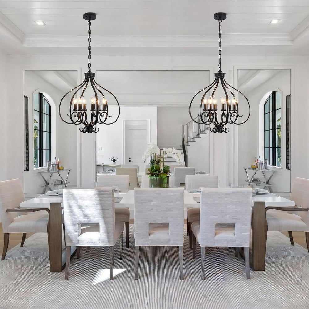 Black Farmhouse Chandelier for Dining Room,19.68",6 Lights,E12