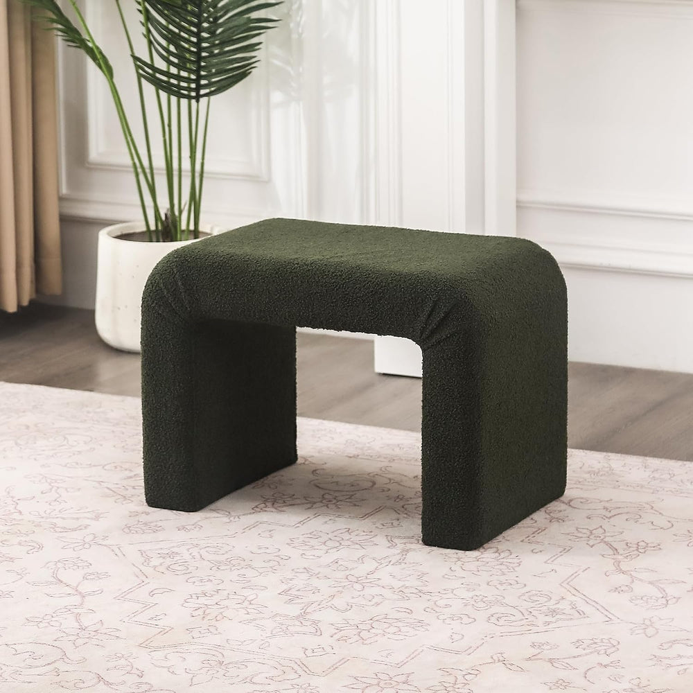 Modern Boucle Ottoman Footstool, 24" Arched Upholstered Vanity Stools, S...