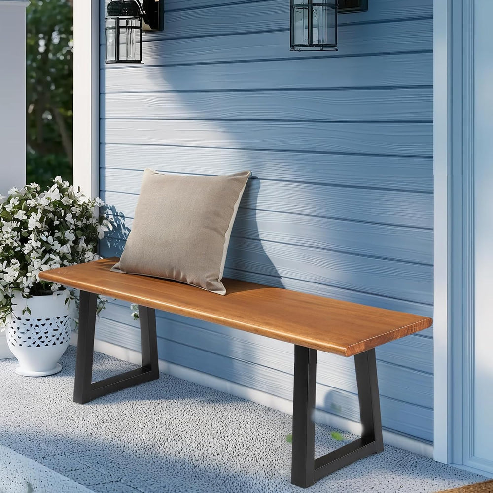 VINGLI Outdoor Bench with Metal Legs Rustic, Wood Dining Bench Indoor Outdoor...
