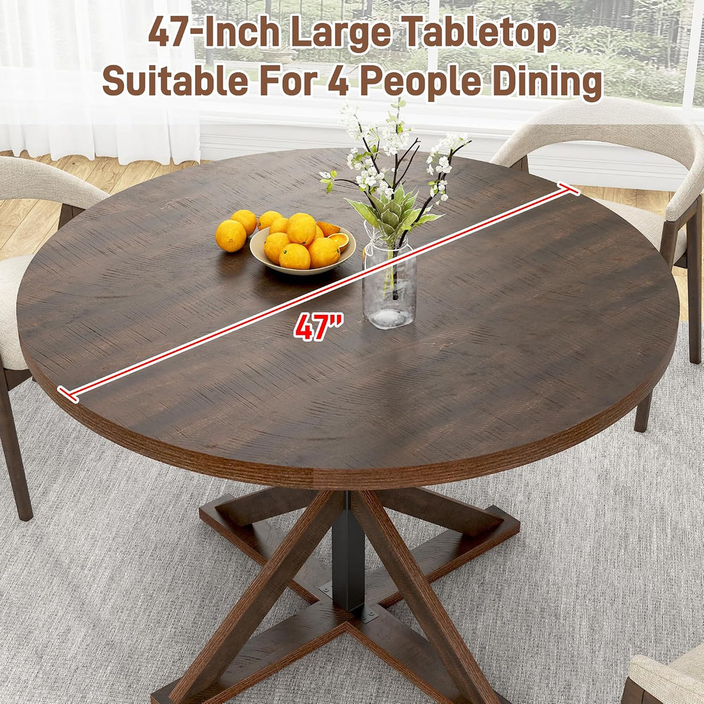 jiteentarou Round Wood Dining Table for Kitchen,Dining Room,Living Room,Farmh...