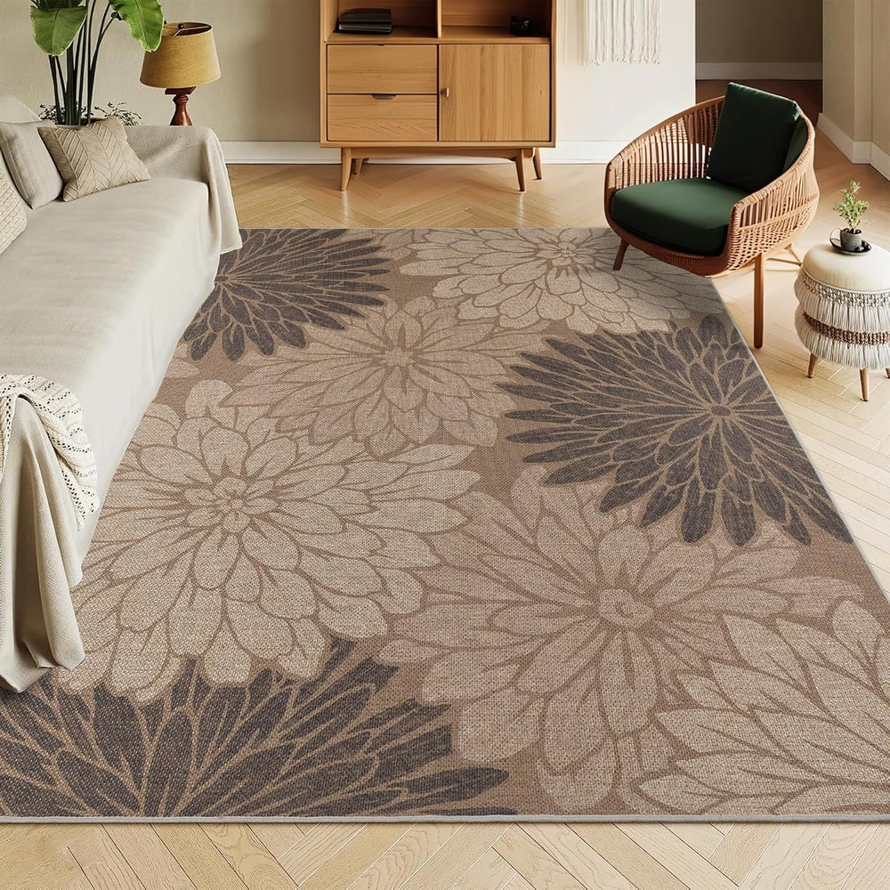 Zeeinx 5x7 Easy Jute Outdoor Rug Floral Textured Outdoor Patio Rug