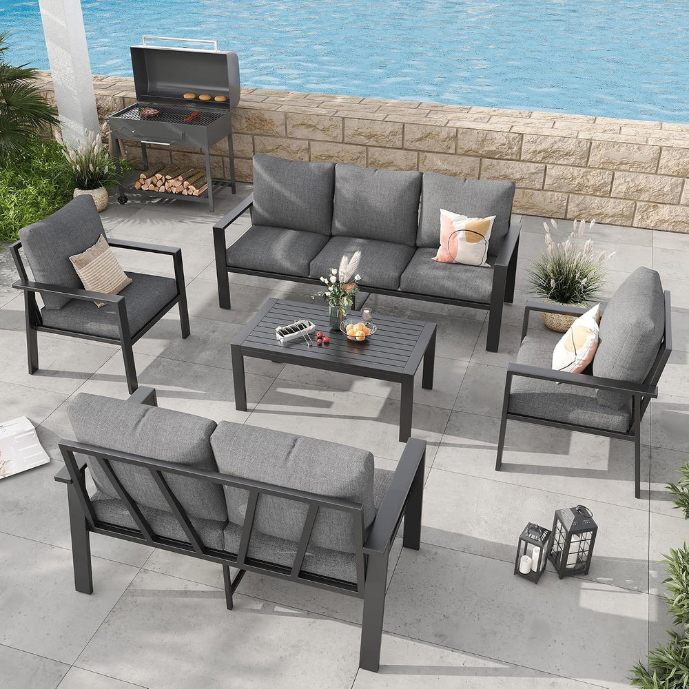 5 Pieces Aluminum Patio Conversation Set Metal Deck Outdoor Furniture 7-Seat ...