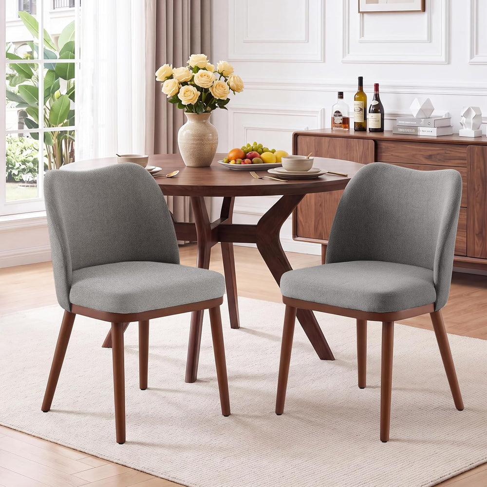 Upholstered Dining Chairs Set of 2, Fabric Wooden Kitchen Chair, Grey
