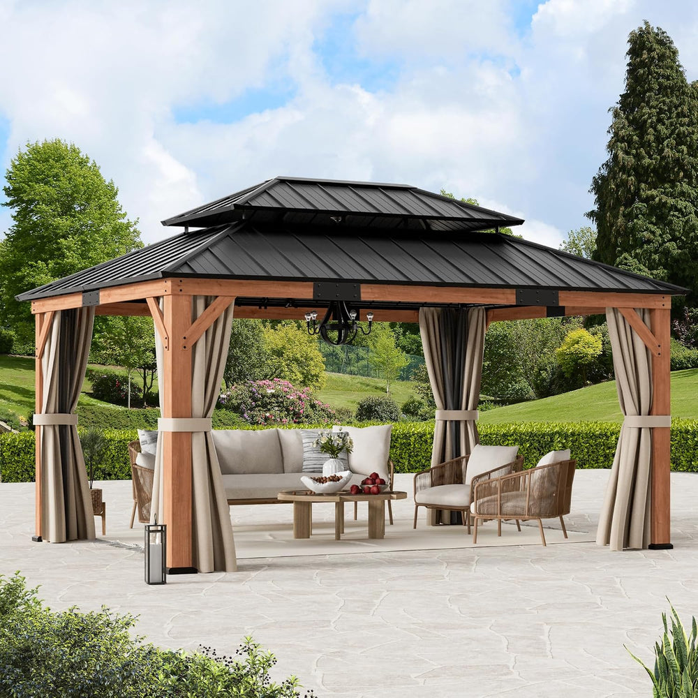 Modern Shade Wood Gazebo 12x16 with Double Galvanized Steel Roof