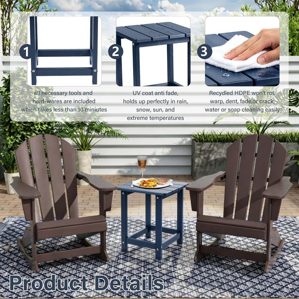 Outdoor Side Table - Square All-Weather HDPE End Table with Wood-Look Finish,...