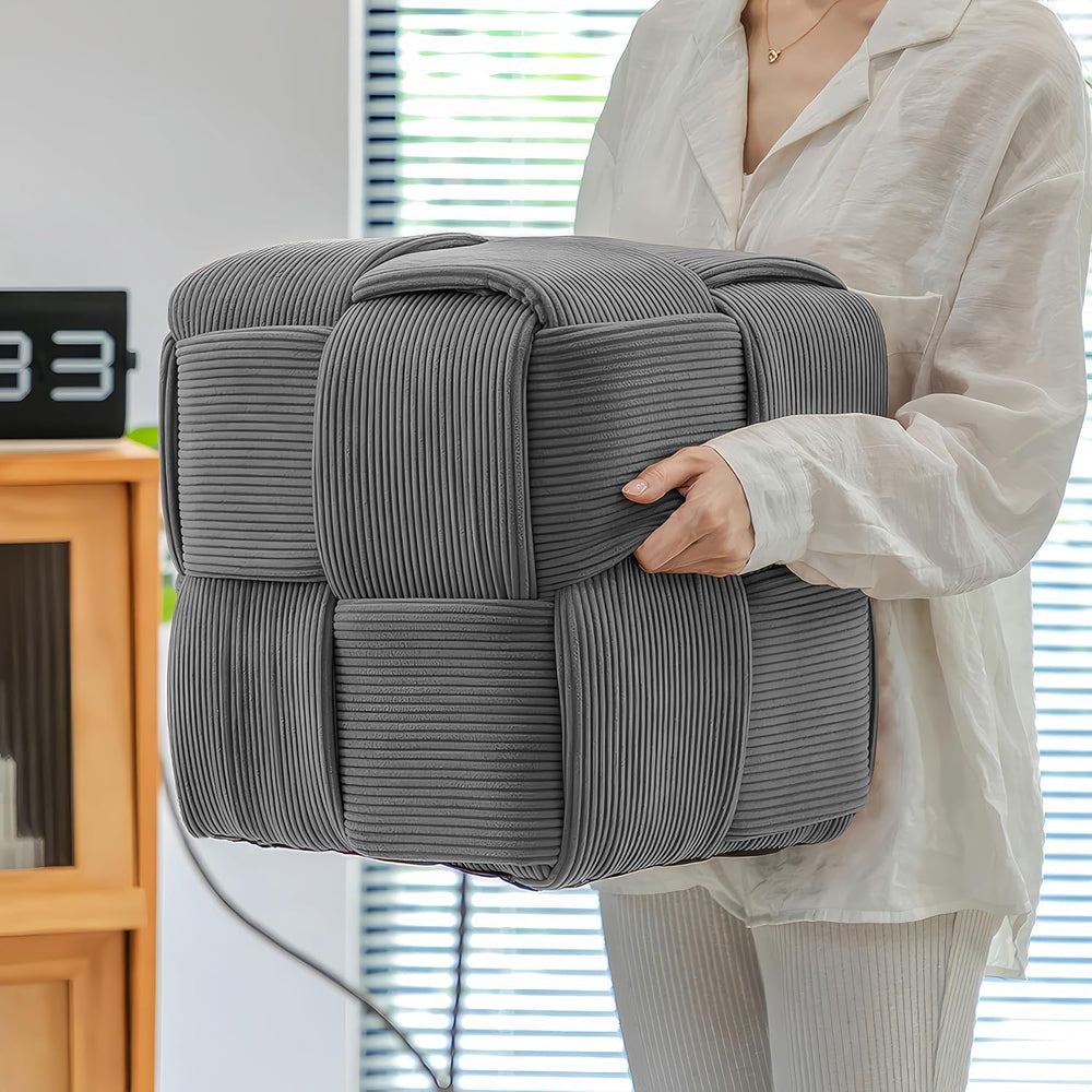 Cmishe 15" Square Woven Corduroy Ottoman Footrest - Modern Vanity Stool ...
