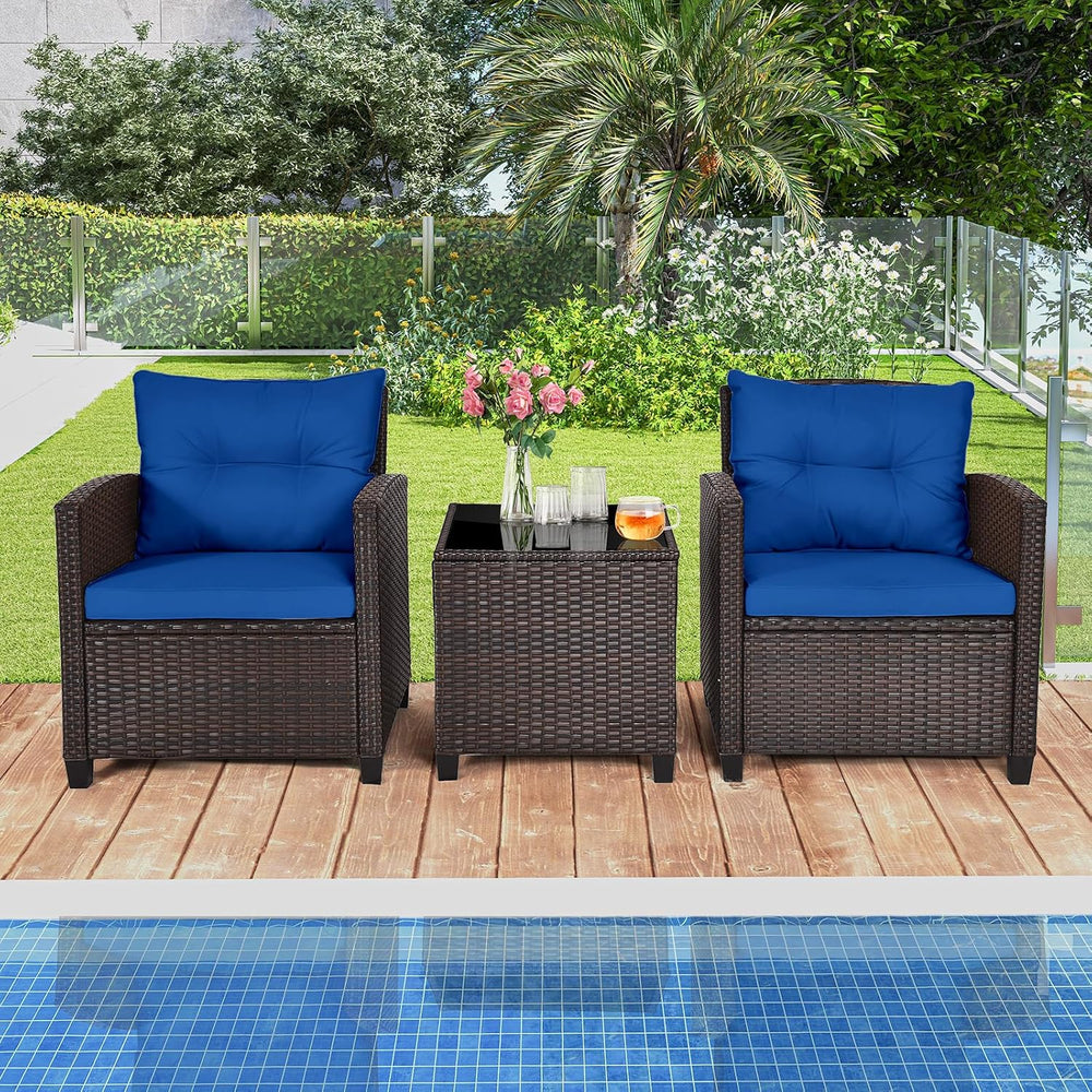 ORALNER 3 Pieces Patio Furniture Set, Outdoor Wicker Bistro Set (Navy)