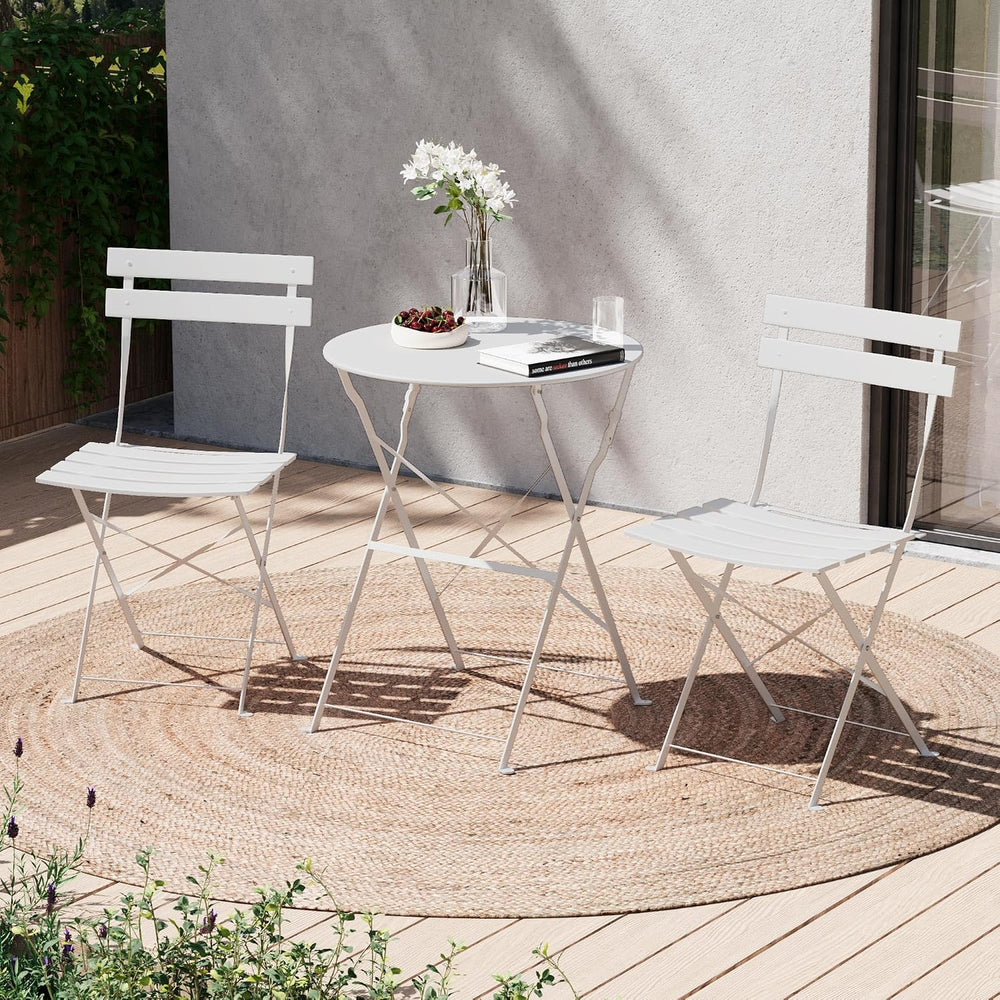 LAUSAINT HOME 3-Piece Steel Folding Bistro Set, Premium Weather-Resistant Pat...