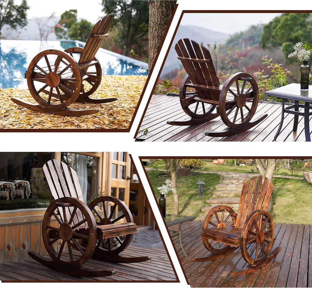 Spurgehom Outdoor Wood Rocking Chair for Porch Lawn Garden Balcony Poolside