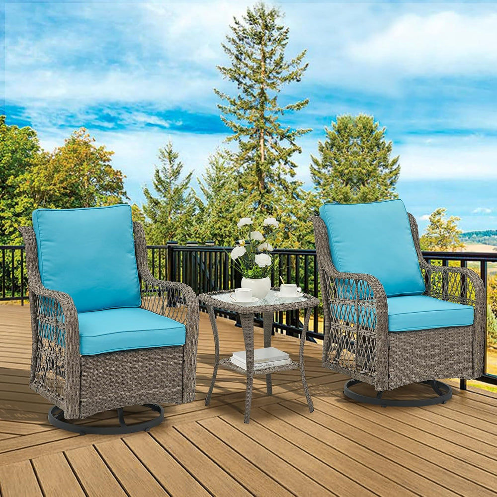 GAOMON 3 Pieces Outdoor Swivel Rocker Chair Set of 2 with Small Side Table, 3...