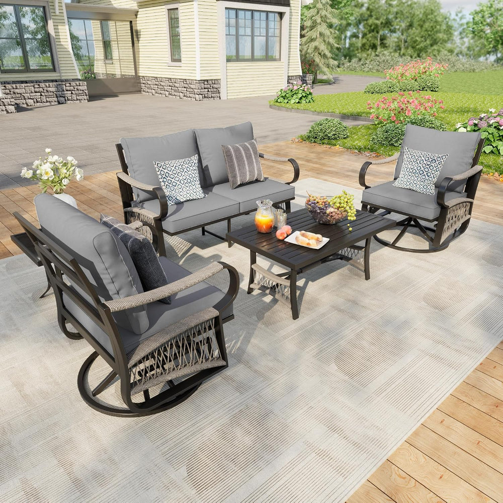 5 Pieces Patio Conversation Sets, All Weather Metal Outdoor Furniture Set Inc...