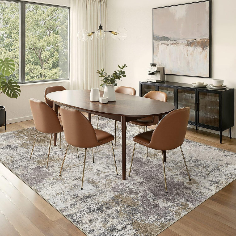 Nakagishi 10X14 Abstract Washable Area Rugs for Living Room-Brown Grey