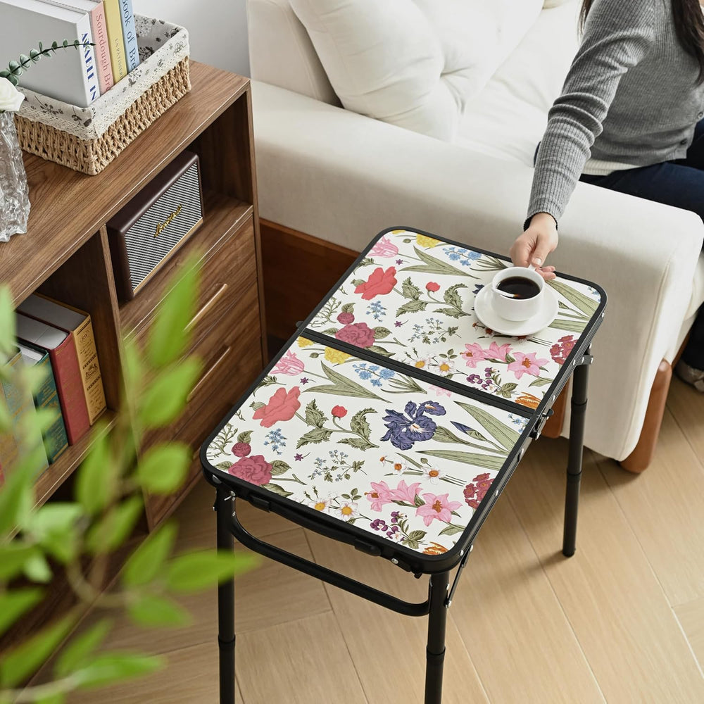 YihuiKo Small Camping Table, Vintage French Flowers Pattern Folding Table