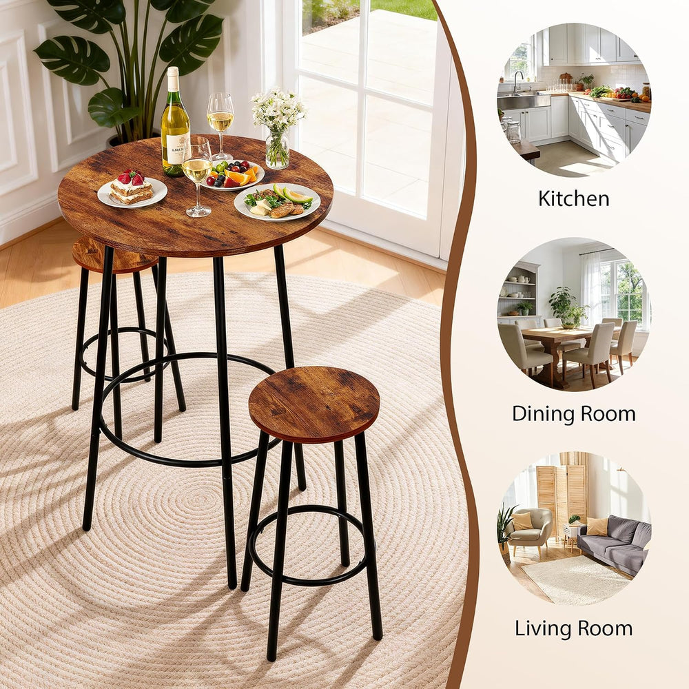 Nova Microdermabrasion 3 Piece Dining Table Set, Modern Round Bar Table and 2...