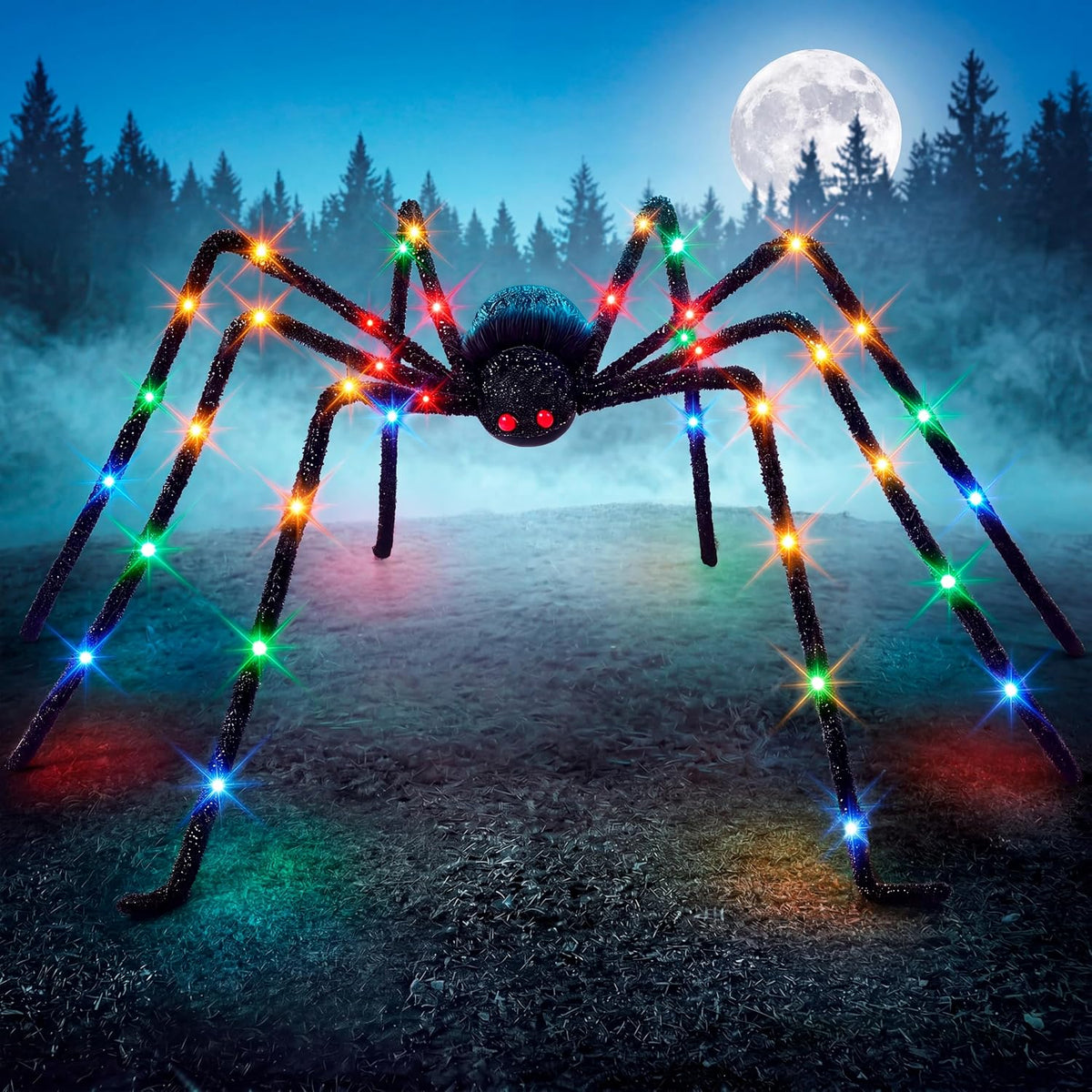 JOYIN Halloween Light Up Large Spider Outdoor Decorations, 5 Ft Giant Spider for Yard Lawn Outside Décor, Indoor Party Haunted House Prop, Multicolor RGB Colors Changing with App Control