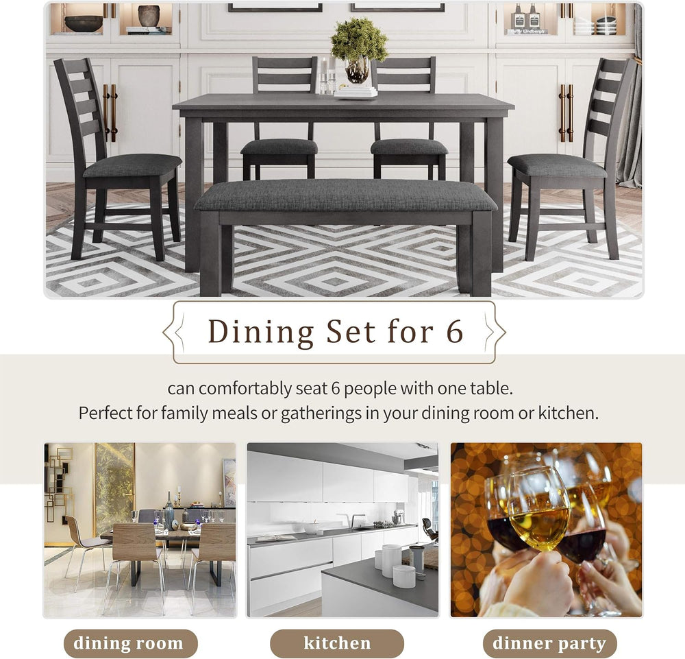 Harper & Bright Designs 6 Pieces Wooden Dining Table Set, Rectangle Table...