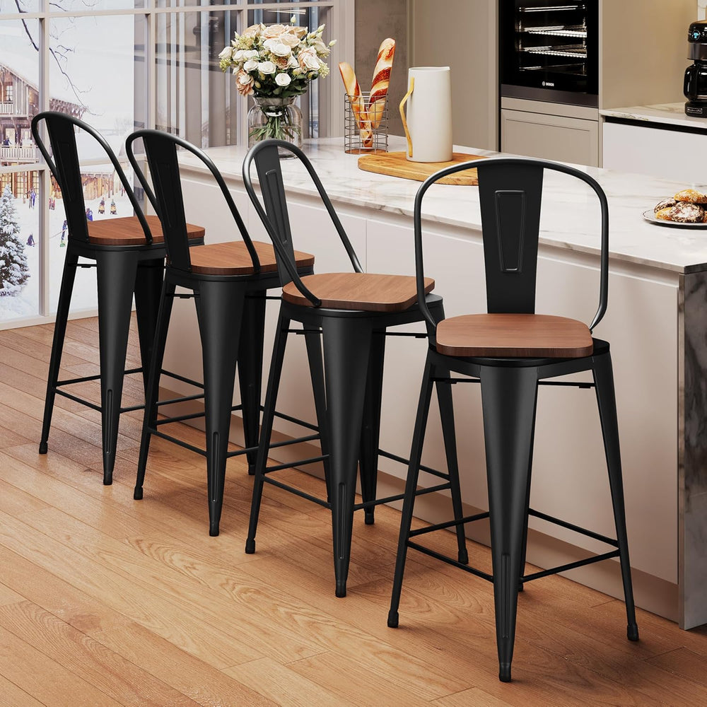 Aklaus Swivel Metal Bar Stools Set of 4 Counter Height Stools Counter Bar Sto...