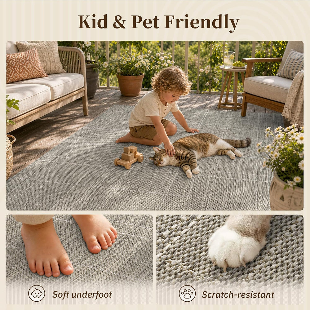 PADOOR-Grey Outdoor Rug-Patio Rug 8x10 ft Polypropylene Indoor Outdoor Rugs O...