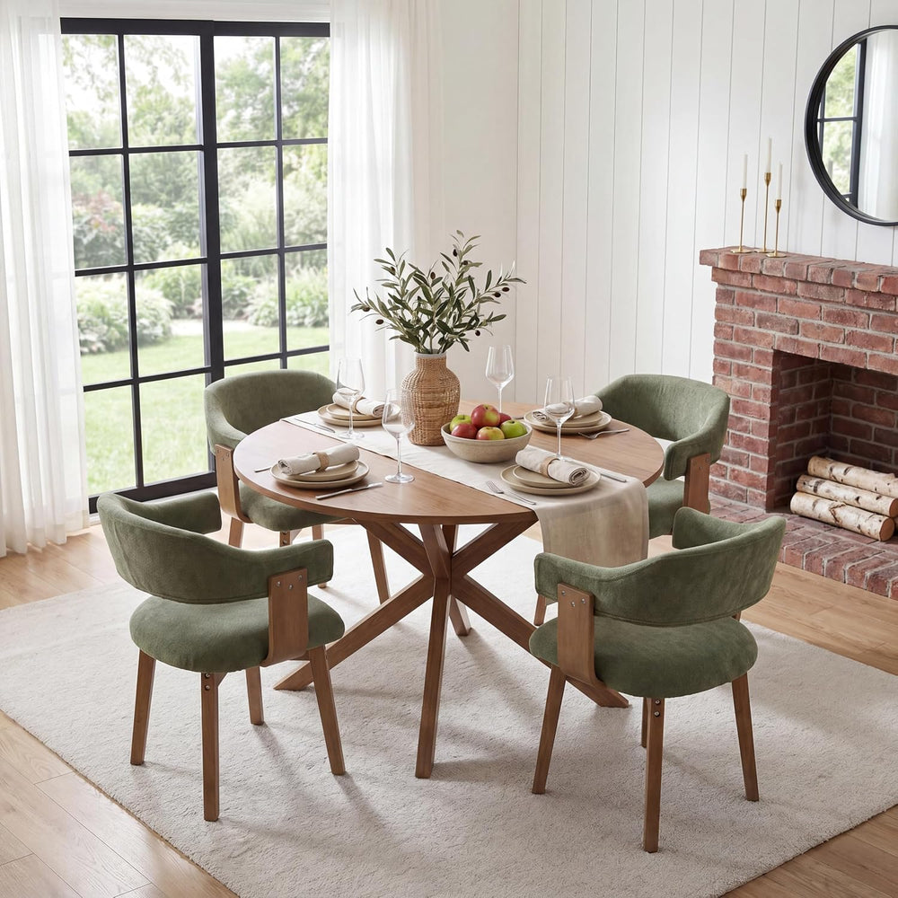 ROCITY Green Dining Chairs Set of 4 Upholstered Dining Room Chairs, Mid Centu...