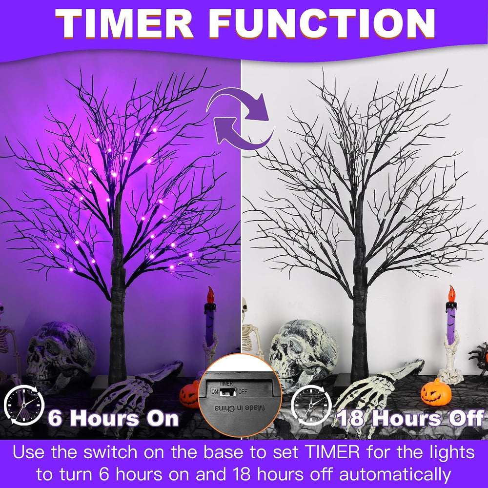 Halloween Decorations Indoor 2 Pack 24 Inch Black Spooky Tree with 48 Purple ...