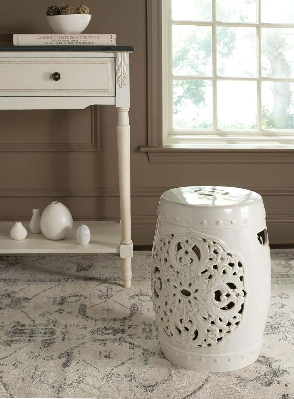 SAFAVIEH Furniture - Flora Decorative Garden Stool - Creme - Ceramic - Artisa...