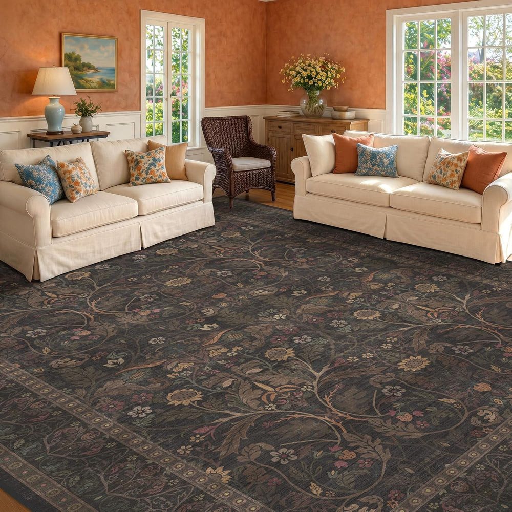 Washable 8x10 Area Rugs for Living Room, Black and Brown Halloween Rug for Be...