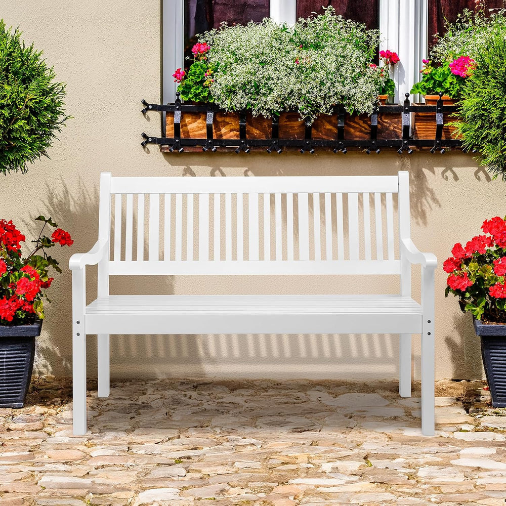 VINGLI 50" Outdoor Wood Bench, Weatehr Resistant Wooden Garden Patio Ben...