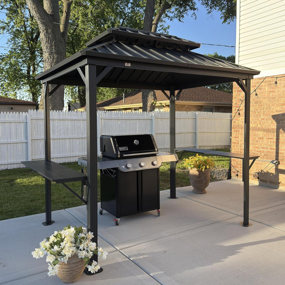 PURPLE LEAF Hardtop Grill Gazebo 6' x 8' Aluminum Frame Double Tier, ...