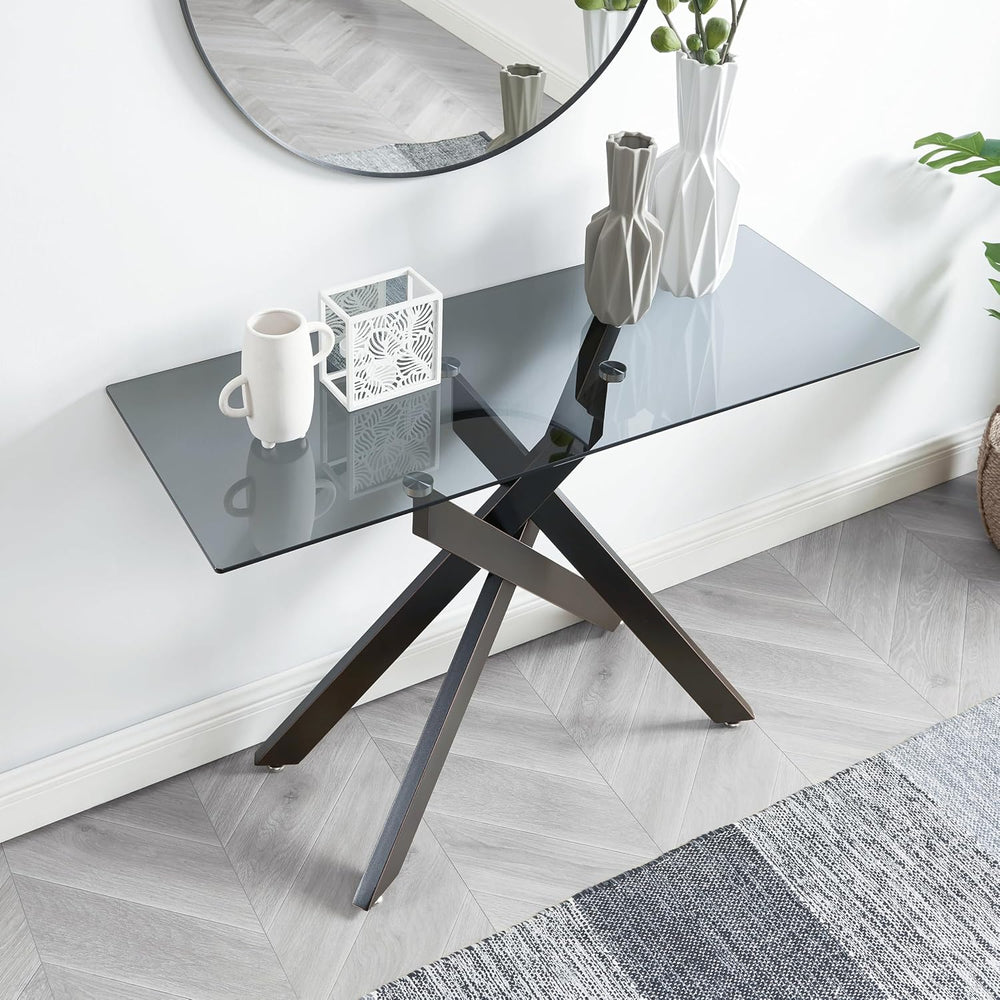 Edwin's Choice Black Glass Console Table Narrow Sofa Table with Grey Temp...