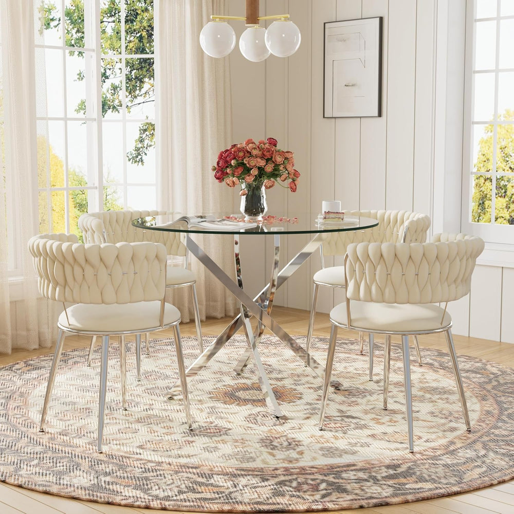 Modern Minimalism Circle Dining Table Set of 4, 36'' Round Tempered G...