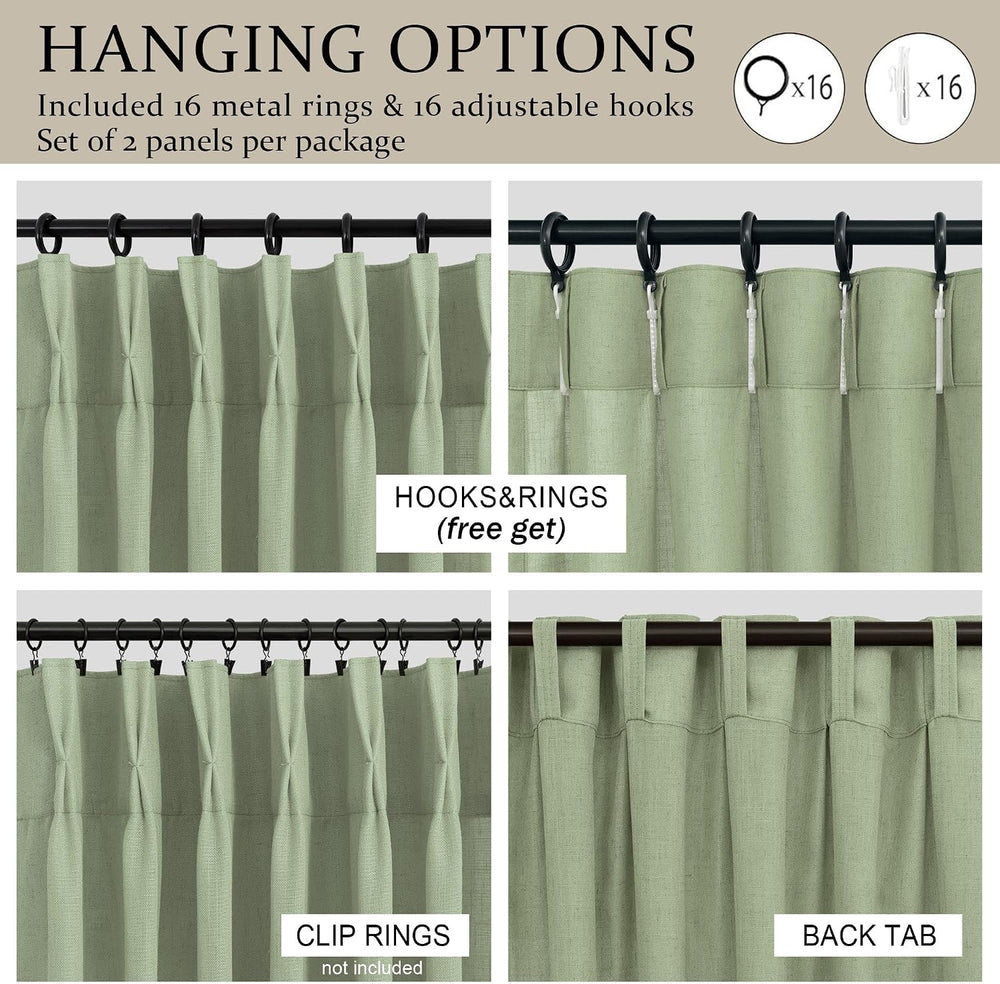 Sage Green Curtains 84 Inch Length 2 Panels for Bedroom Aesthetic Pinch Pleat...