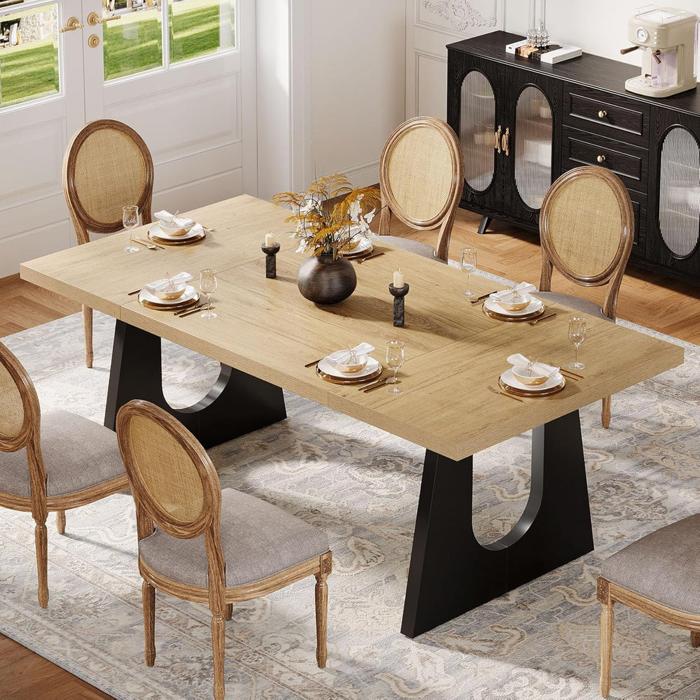 Tribesigns Large Dining Table for 6-8 People, 70.9-Inch Wood Rustic Rectangul...