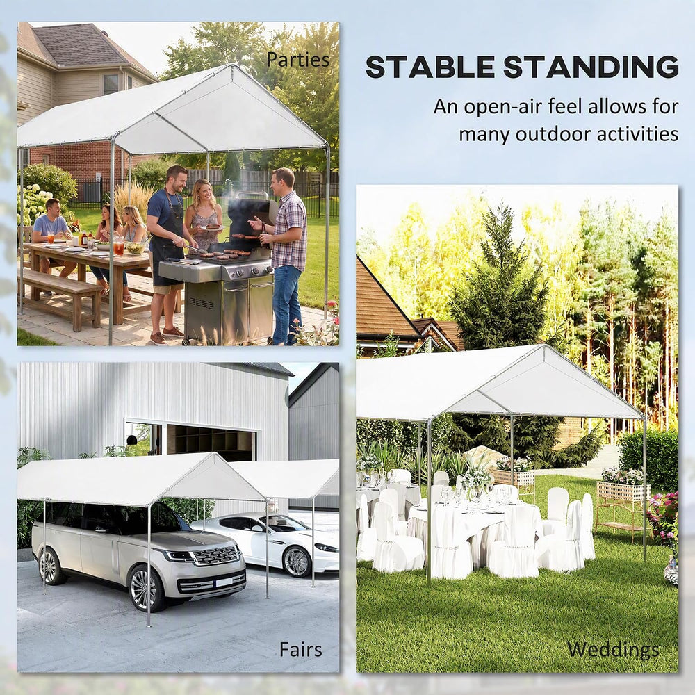 Outsunny 10'x20' Carport Outdoor Heavy Duty Galvanized Car Canopy White