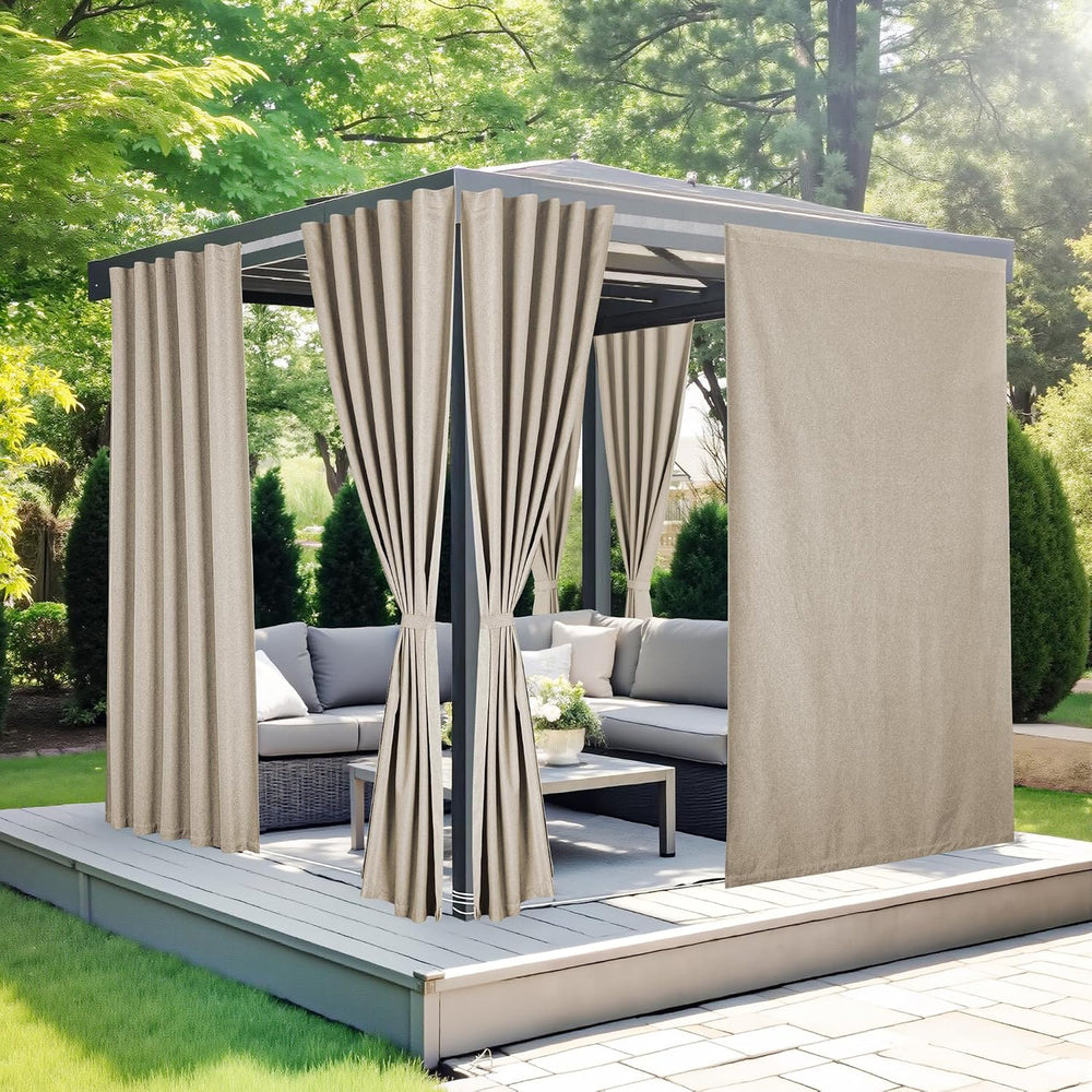 NICETOWN 100% Blackout Linen Outdoor Curtains for Patio Waterproof Set of 2