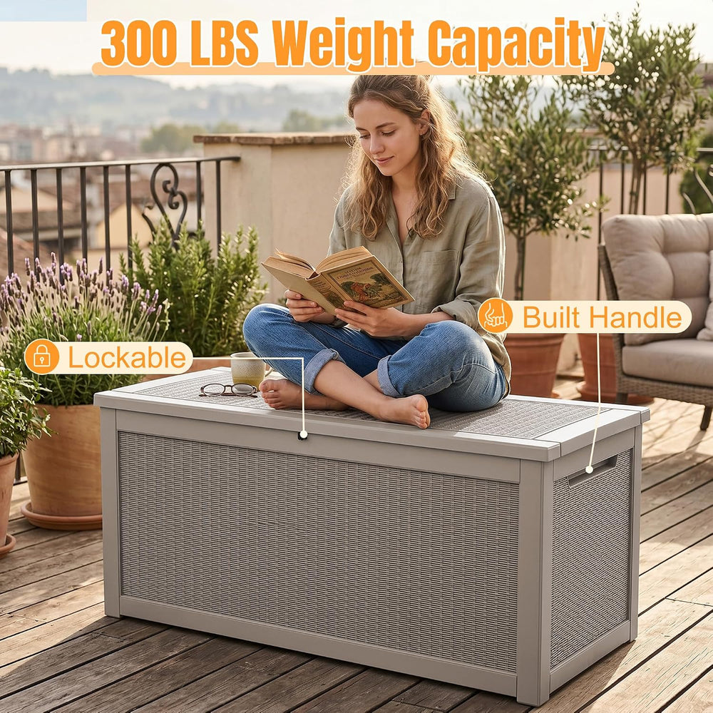 Outdoor Storage Box, 380 Gallon Waterproof Resin Deck Box with Support Rod