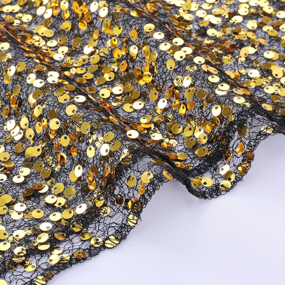 Black Gold Sequin Table Runner Rectangular Glitter Halloween Party Reusable