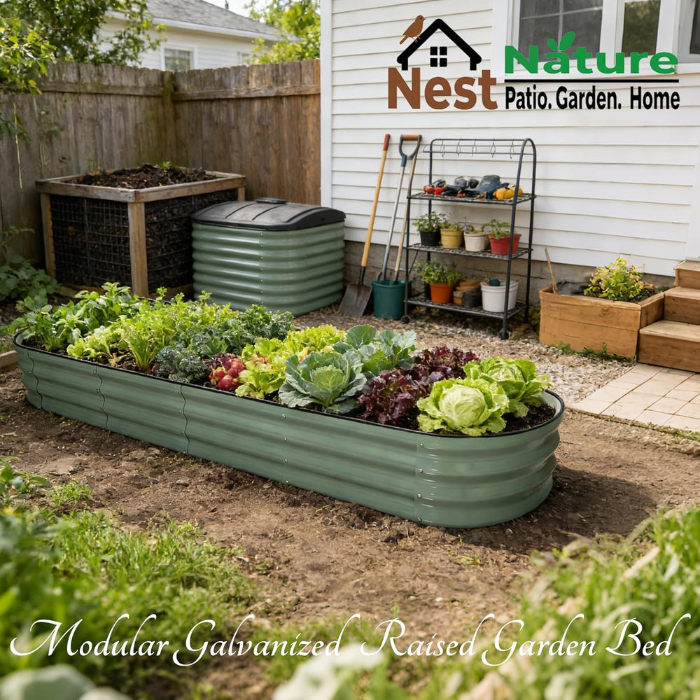 NestNature 17" Tall Galvanized Garden Bed,10-in-2 Modular Raised Garden Bed