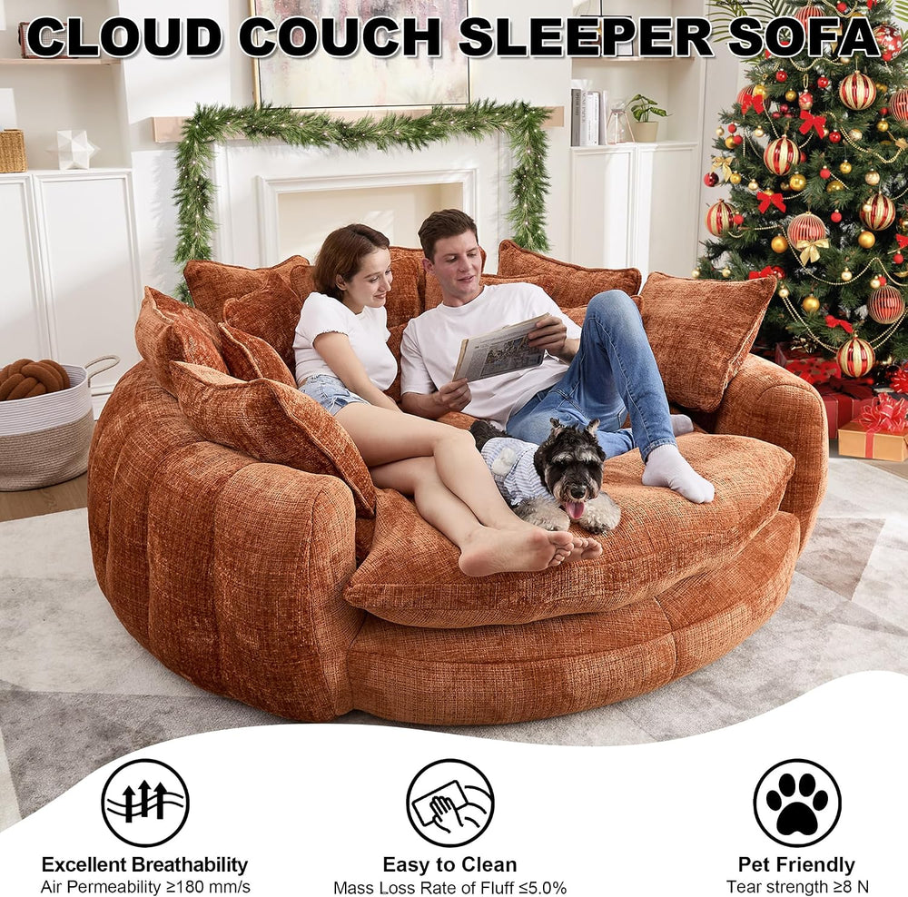 81.1" Cloud Couch Sleeper Sofa, Oversized Round Chaise Lounge Chair Indo...