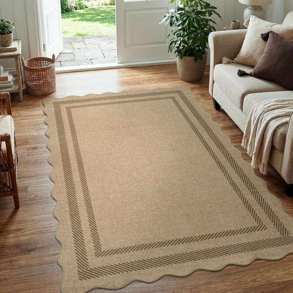 LIVEBOX Scalloped Easy Jute 4x6 Outdoor Rug, Washable Non Slip Geometric Area...