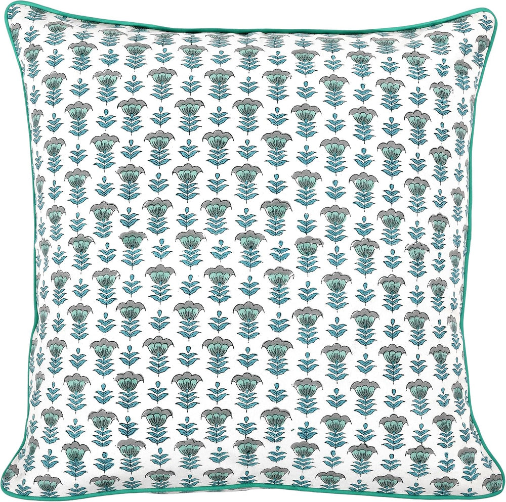 Ridhi Aquamarine Blue Block Print Cotton Pillow Cover 16x16 Inch Set of 2
