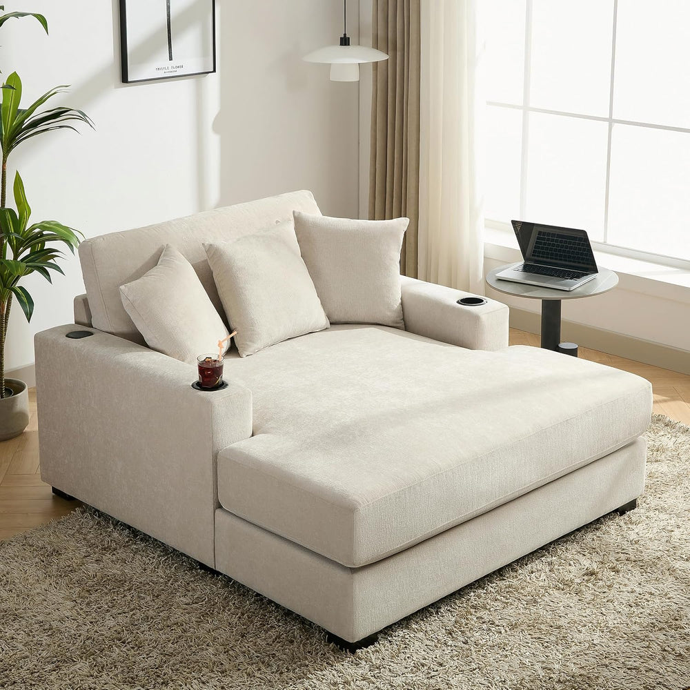 Modern 55" Indoor Oversized Chaise Lounger Cream/55