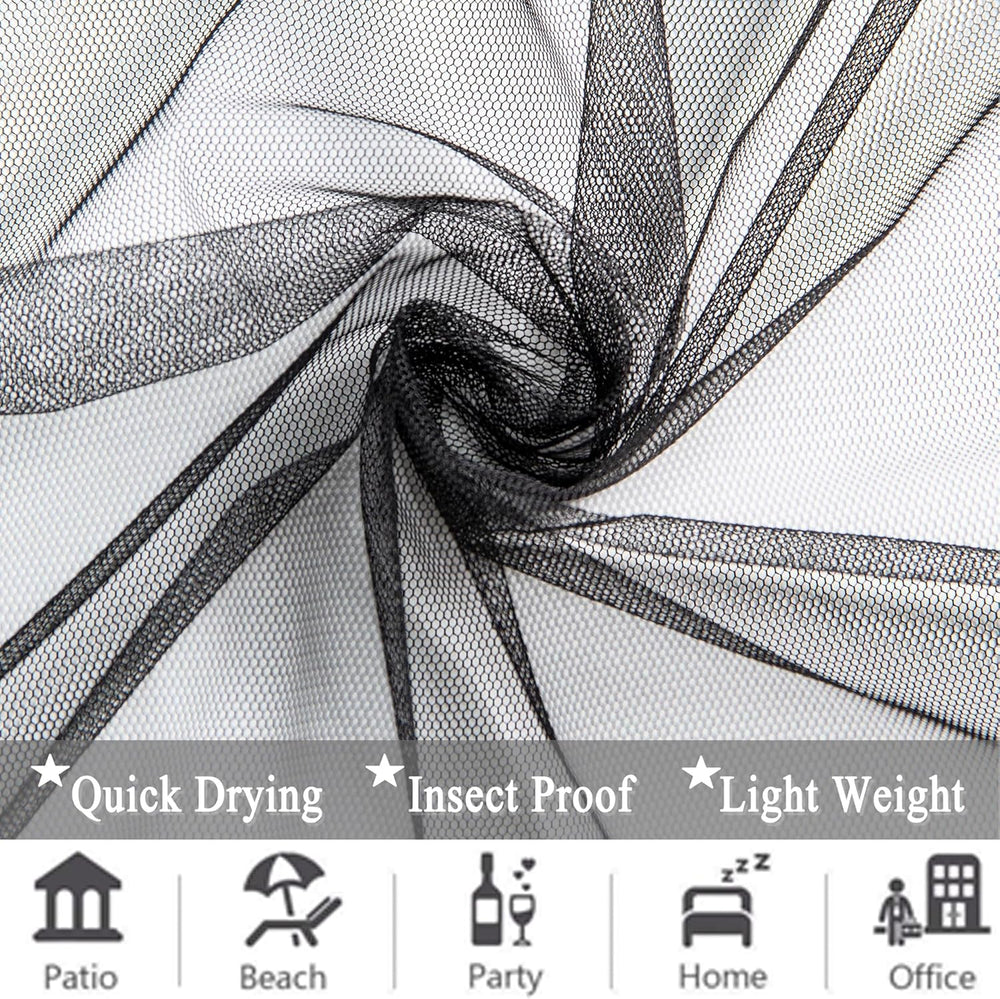 Extra Wide Outdoor Curtains Waterproof Black Voile Mesh Screen Lightweight Pr...
