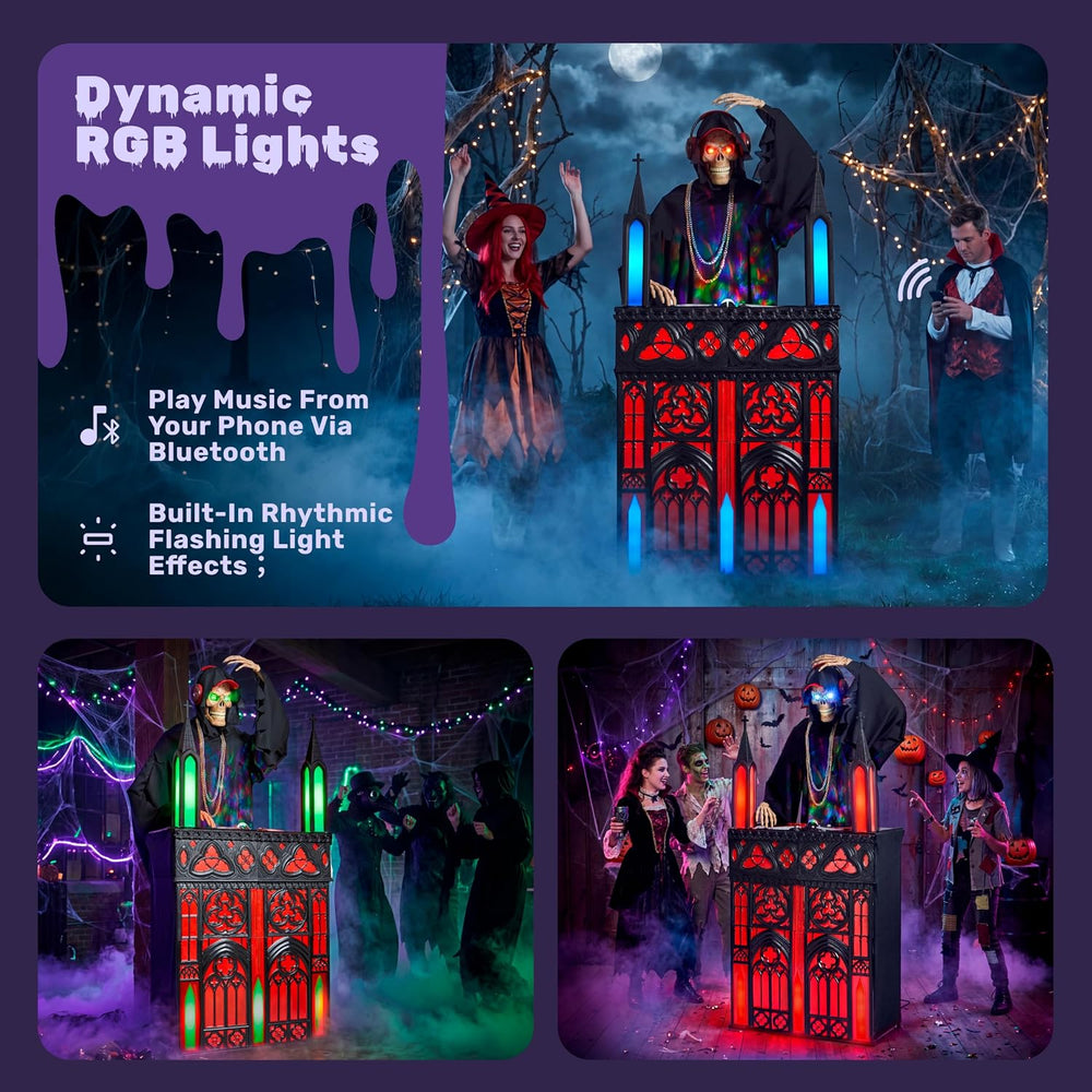 JOYIN 6ft Halloween Animatronic DJ Reaper Decorations, Outdoor Life-Size Goth...