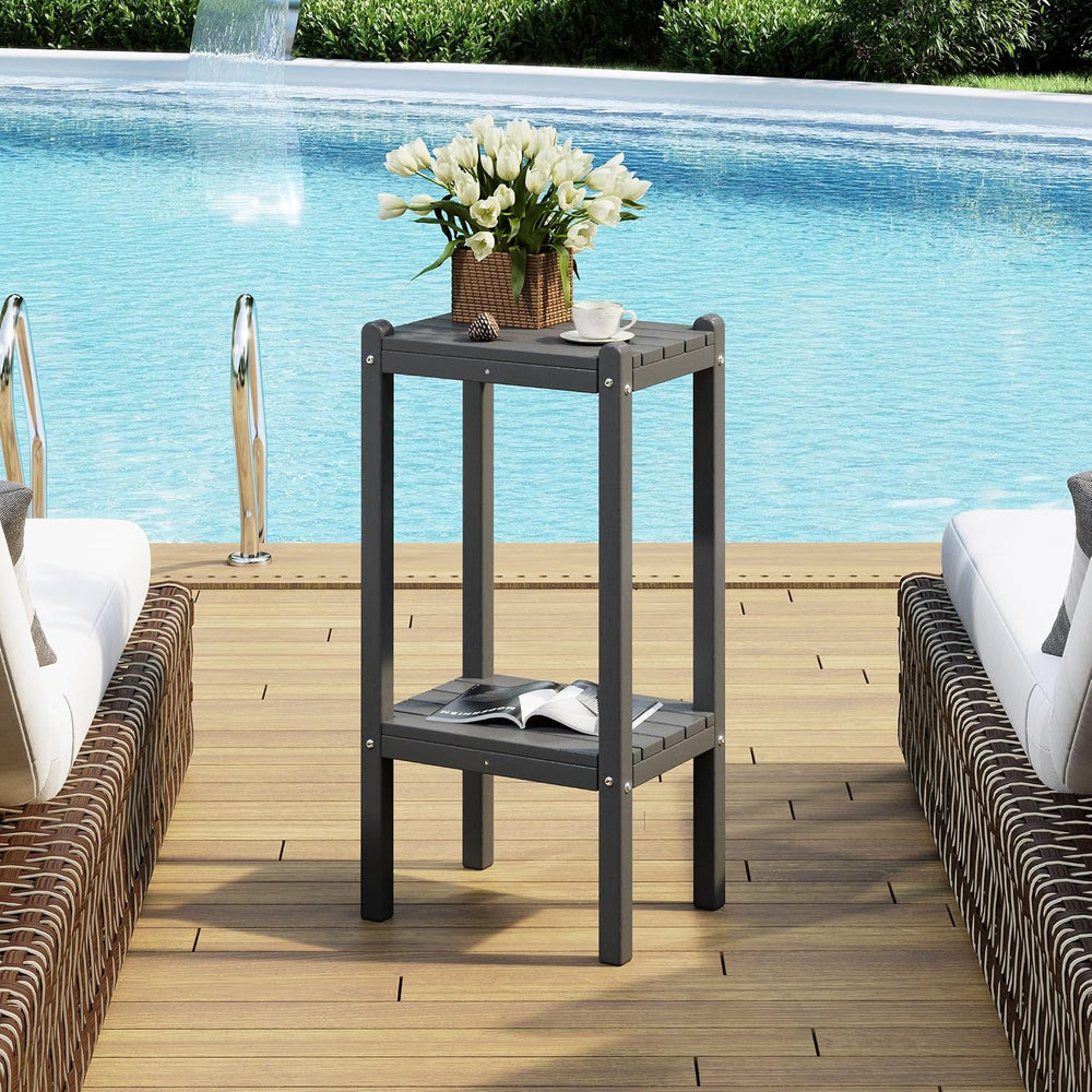 Costaelm Outdoor Side Table, 2-Tier Small Patio Coffee Tables for Outside, Ou...