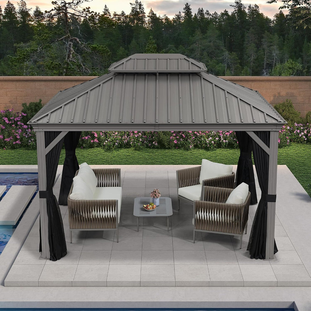 PURPLE LEAF Outdoor Gazebo 10' x 12' Hardtop Gazebo w/Drainage System
