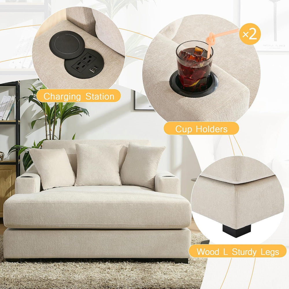 Modern 55" Indoor Oversized Chaise Lounger Cream/55