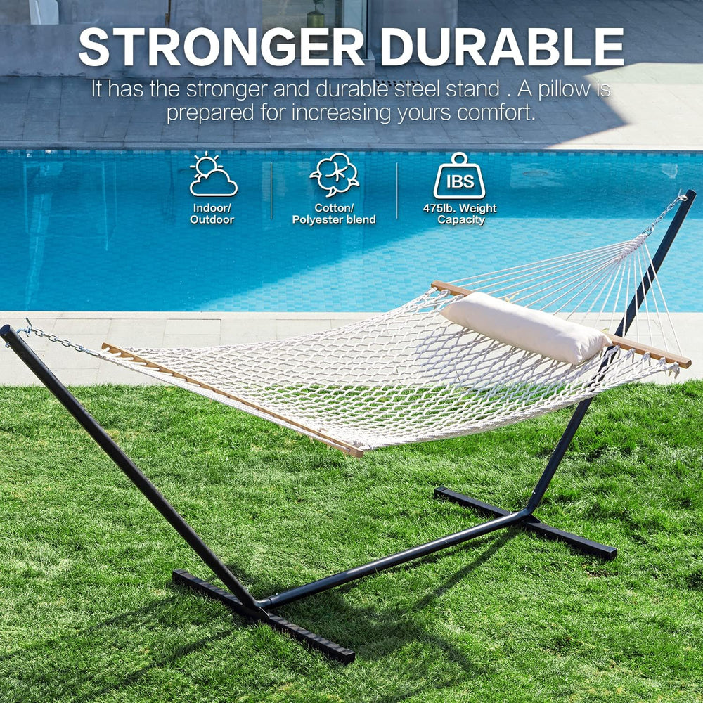 PNAEUT Double Rope Hammock with Stand Included, 12ft Heavy Duty Stand, 2 Pers...