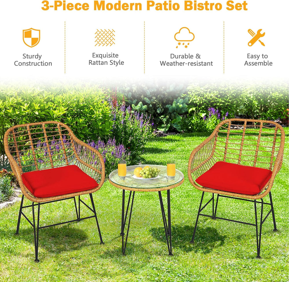 DORTALA 3 Piece Outdoor Bistro Set, Small Patio Furniture Set with with Metal...